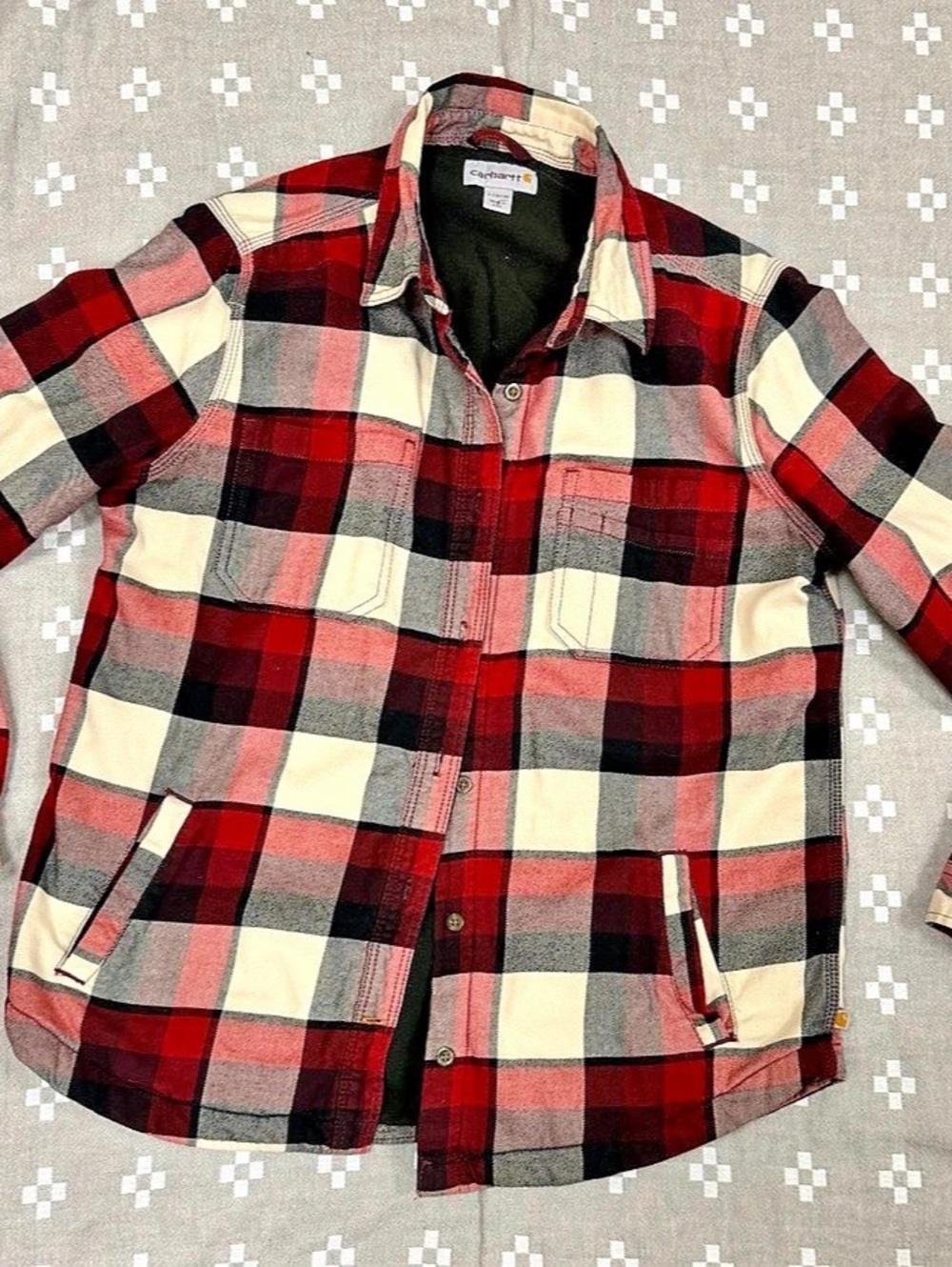 Carhartt Rugged Professional Series Plaid Fleece Lined Shirt Jacket Red & Black